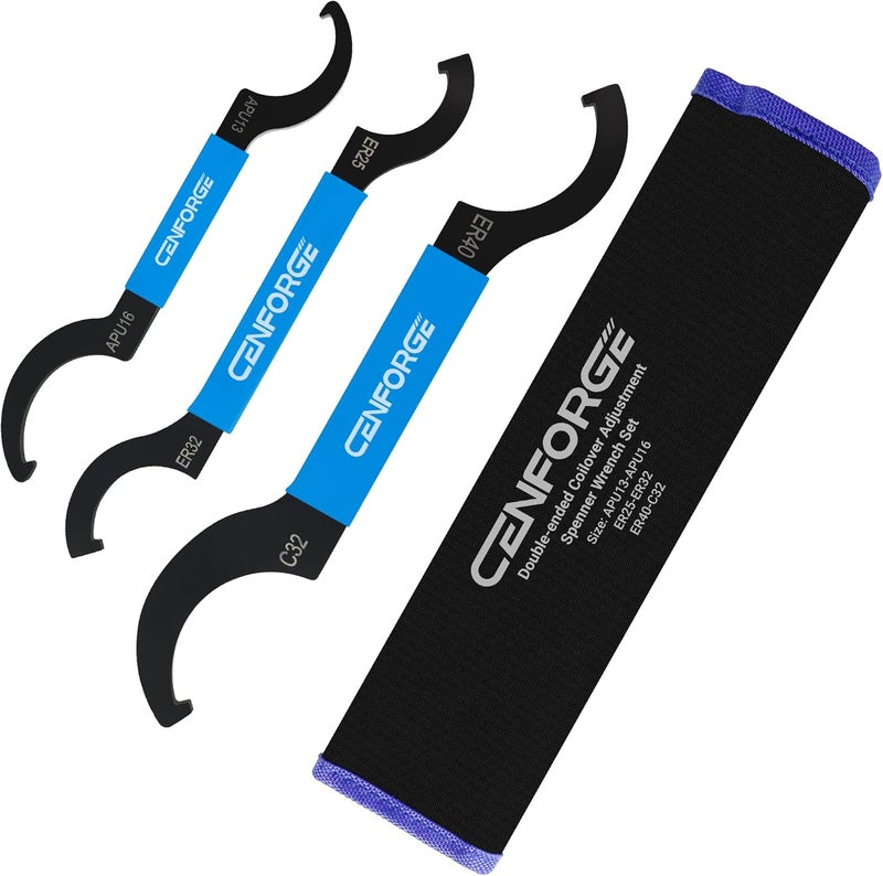 CENFORGE Cenfoge Double-ended Coilover Adjustment Spanner Wrench Set, 3-PC. Tool Kit for Suspension System and Shock Adjustments, Fit Coilovers Shocks with Nut OD APU13, APU16, ER25, ER32, ER40, C32 - Image 1